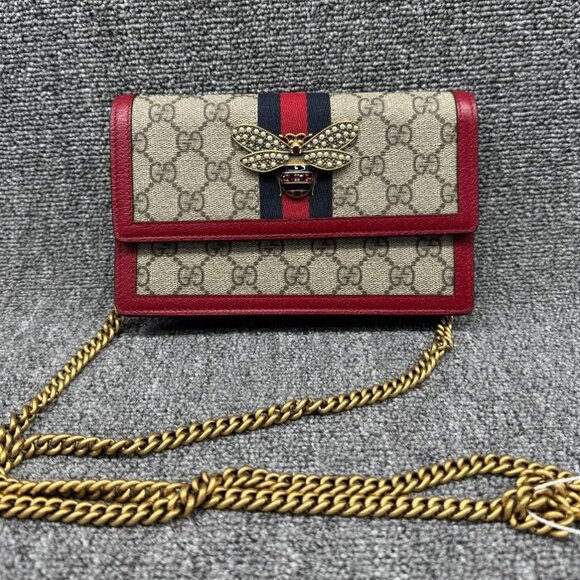 GUCCI Queen Margaret Brown&Red Canvas Shoulder Bag 685-071125 - Picture 2 of 13